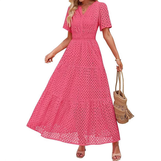 V-Neck A-Line Cutout Dress