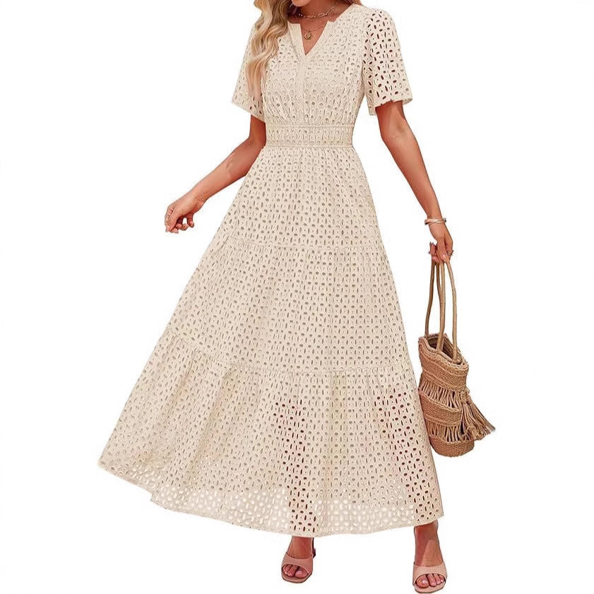 V-Neck A-Line Cutout Dress