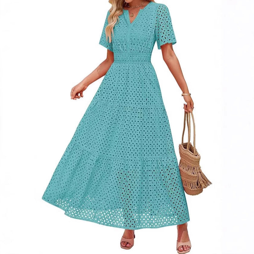 V-Neck A-Line Cutout Dress