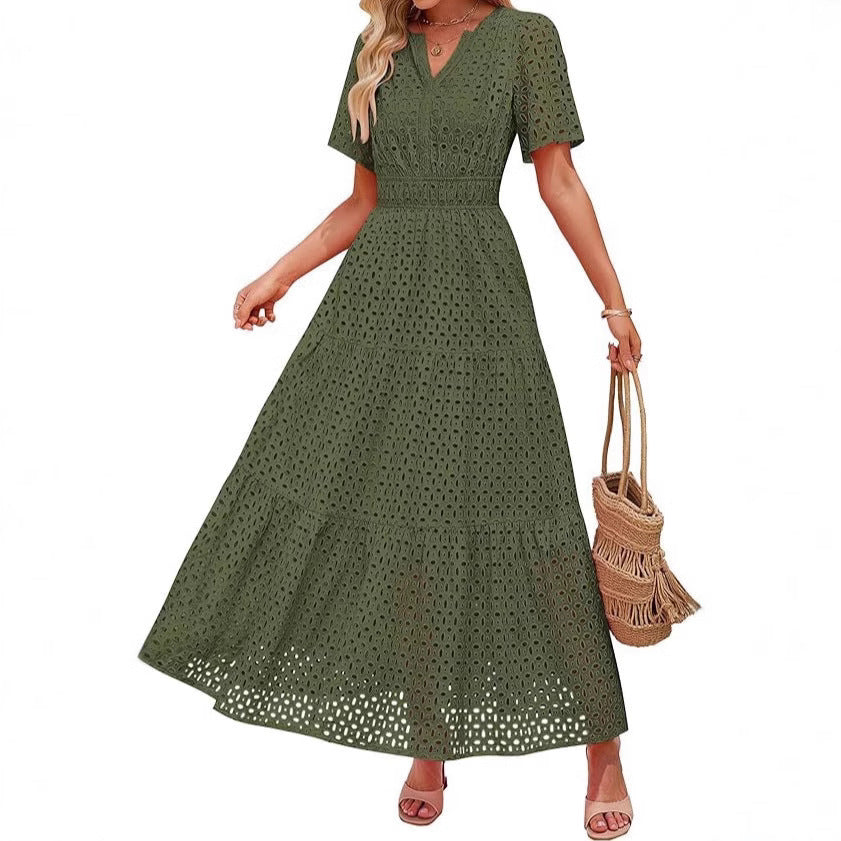V-Neck A-Line Cutout Dress