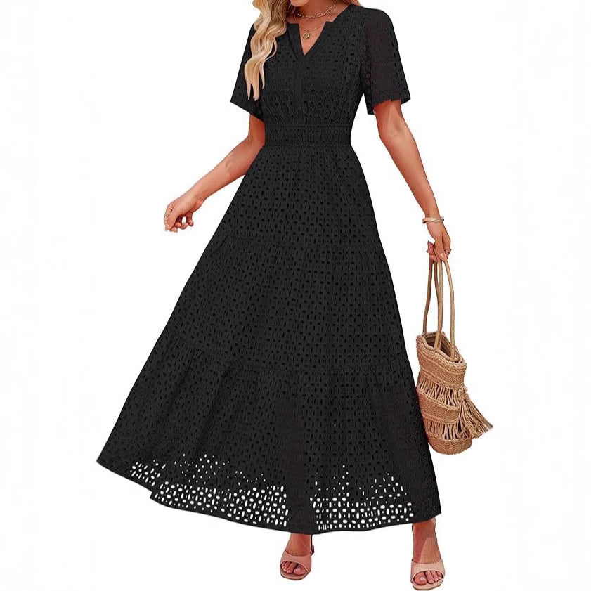 V-Neck A-Line Cutout Dress