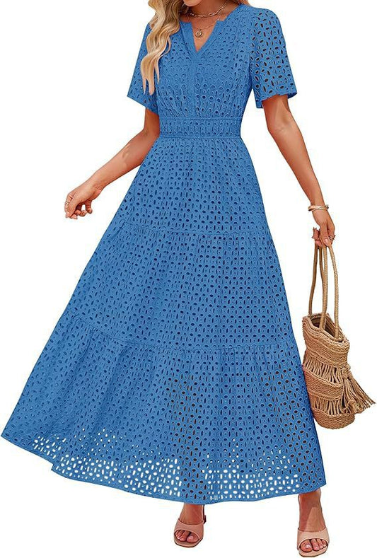V-Neck A-Line Cutout Dress
