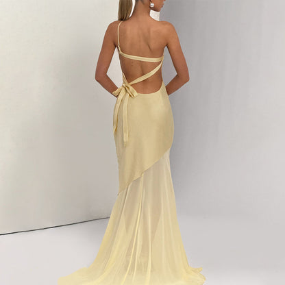 One-Shoulder Mesh Patchwork Dress