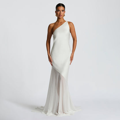 One-Shoulder Mesh Patchwork Dress