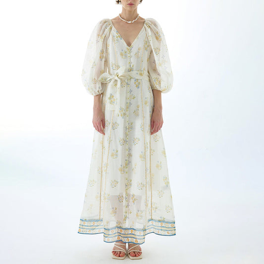 V-Neck Puff Sleeve Dress