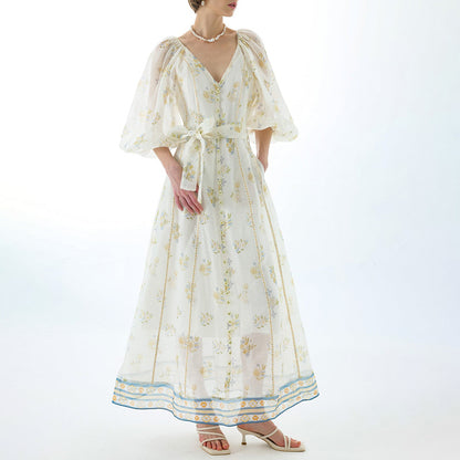 V-Neck Puff Sleeve Dress