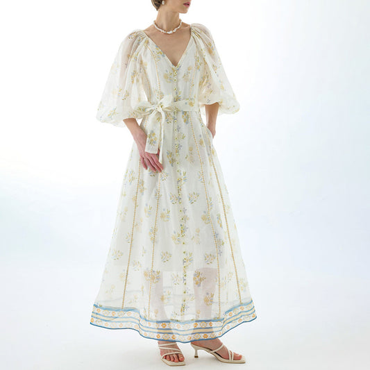V-Neck Puff Sleeve Dress
