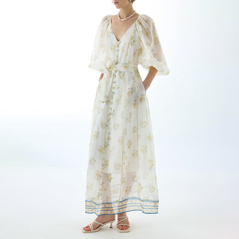V-Neck Puff Sleeve Dress