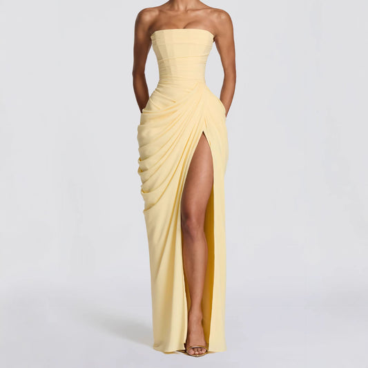 Gathered Waist Strapless Dress
