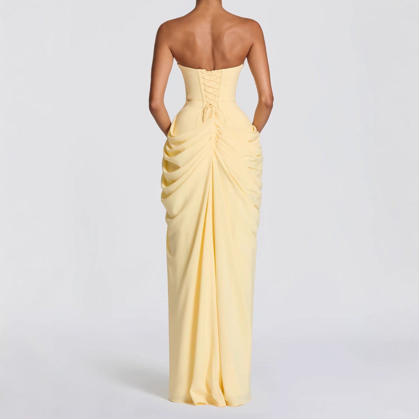 Gathered Waist Strapless Dress