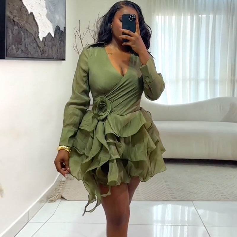 3D Floral Ruffle Mini Dress