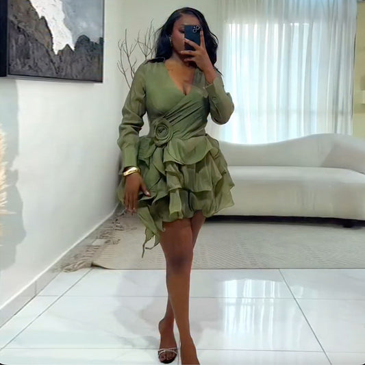 3D Floral Ruffle Mini Dress