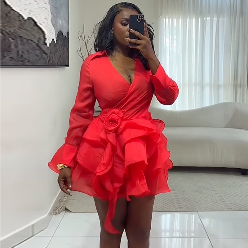 3D Floral Ruffle Mini Dress