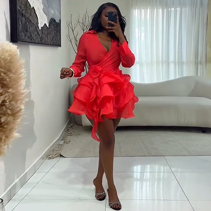 3D Floral Ruffle Mini Dress