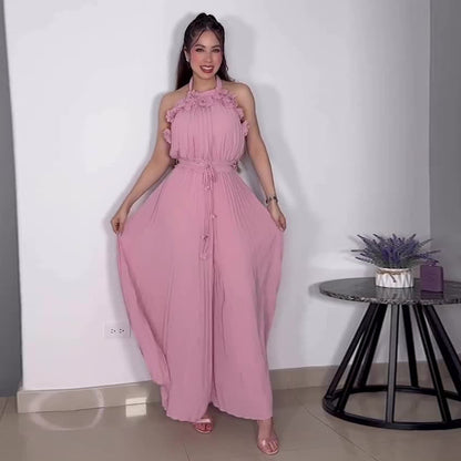 Pink Halter-Neck Jumpsuit