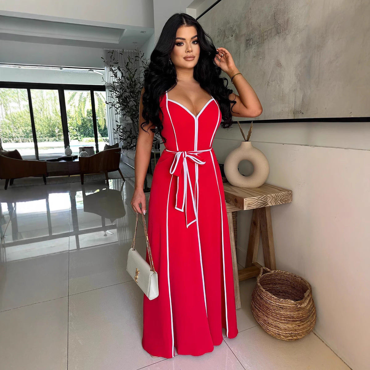 Color-blocked V-neck Jumpsuit