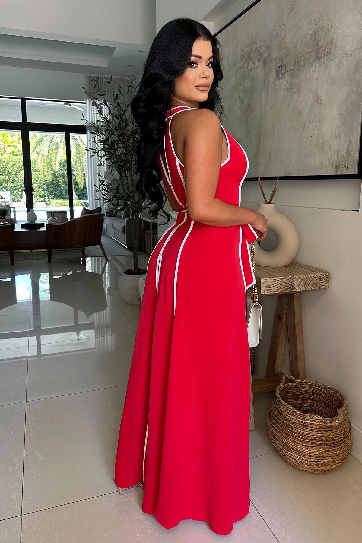 Color-blocked V-neck Jumpsuit