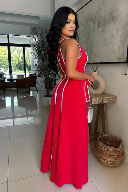 Color-blocked V-neck Jumpsuit