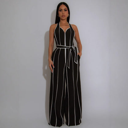 Color-blocked V-neck Jumpsuit