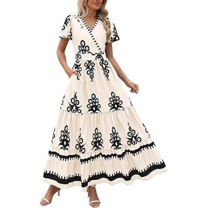V-neck Flared Sleeve Floral Print Dress