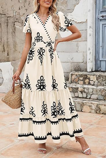 V-neck Flared Sleeve Floral Print Dress