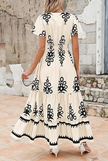 V-neck Flared Sleeve Floral Print Dress