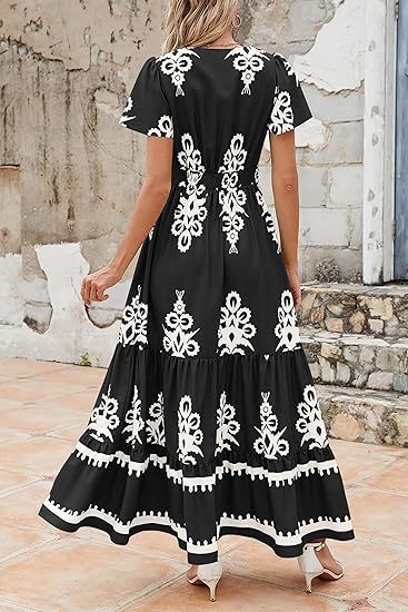 V-neck Flared Sleeve Floral Print Dress