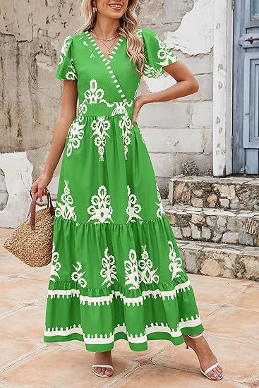 V-neck Flared Sleeve Floral Print Dress