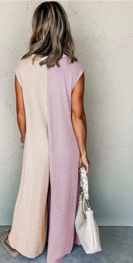 Casual Loose Color-blocked Sleeveless Jumpsuit