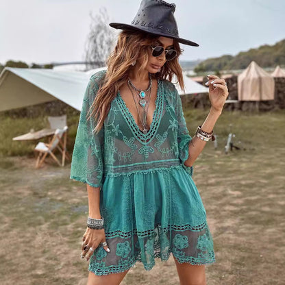Lace Embroidered Beach Cover-up