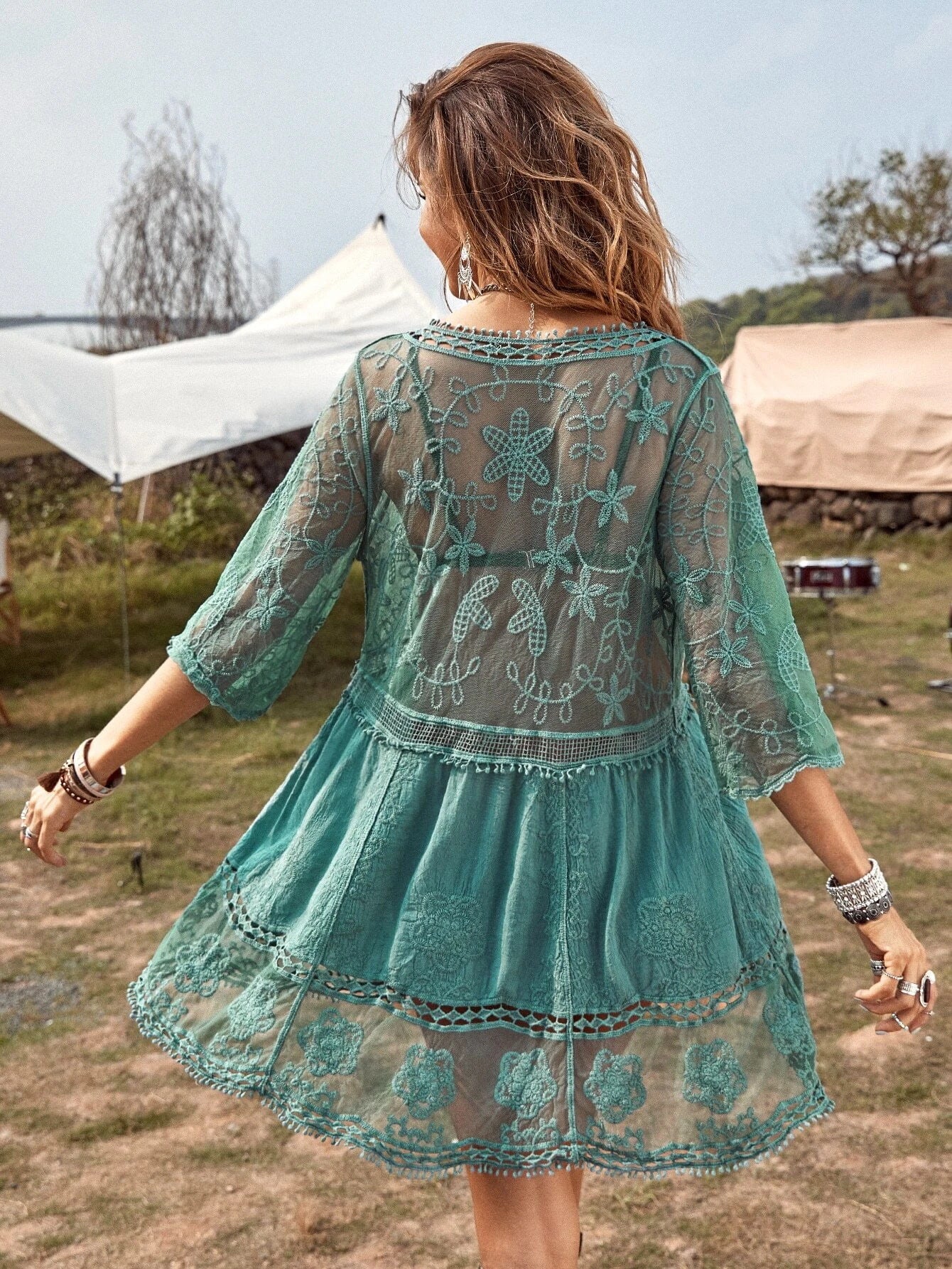 Lace Embroidered Beach Cover-up