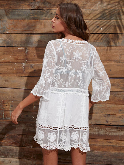 Lace Embroidered Beach Cover-up