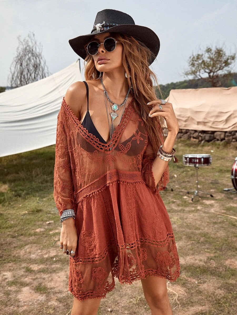 Lace Embroidered Beach Cover-up