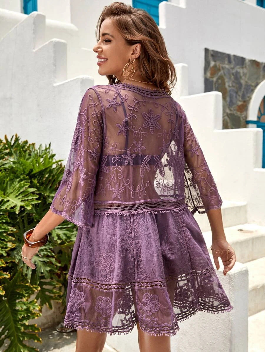 Lace Embroidered Beach Cover-up