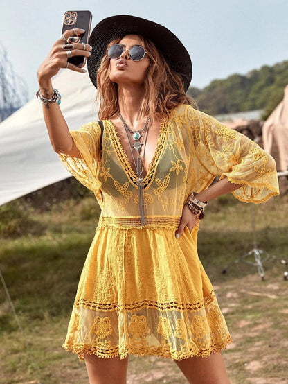 Lace Embroidered Beach Cover-up