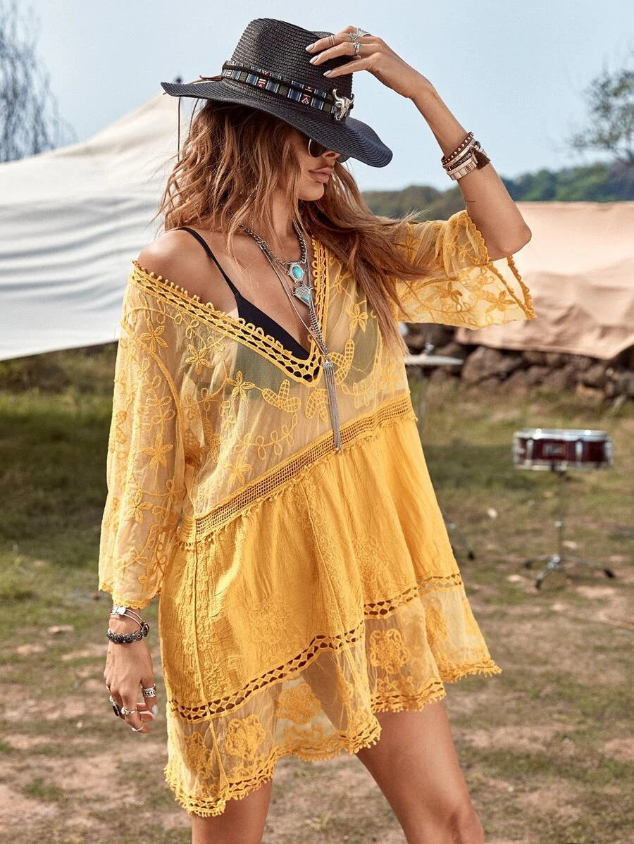 Lace Embroidered Beach Cover-up