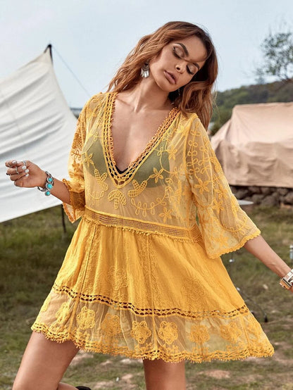 Lace Embroidered Beach Cover-up