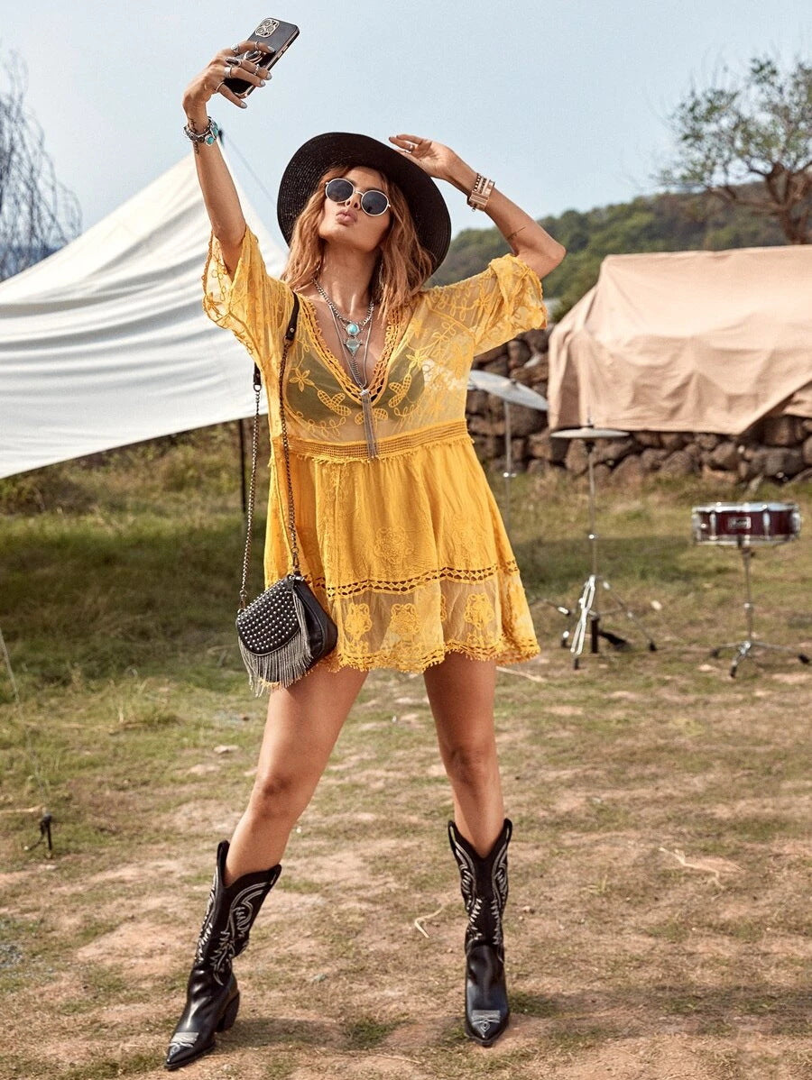 Lace Embroidered Beach Cover-up