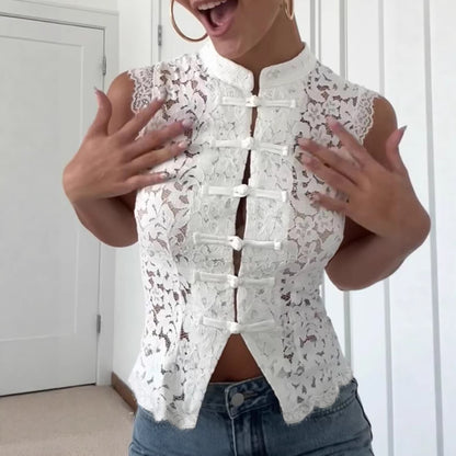 Lace Cutout Sleeveless Shirt