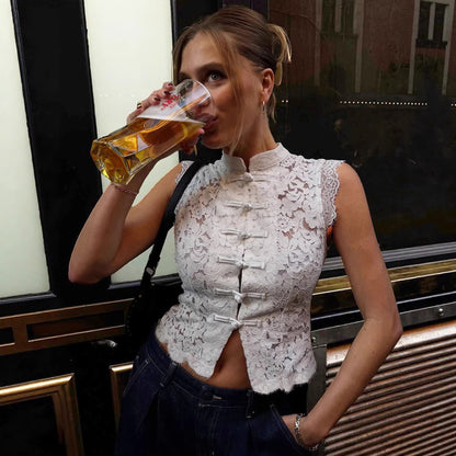 Lace Cutout Sleeveless Shirt