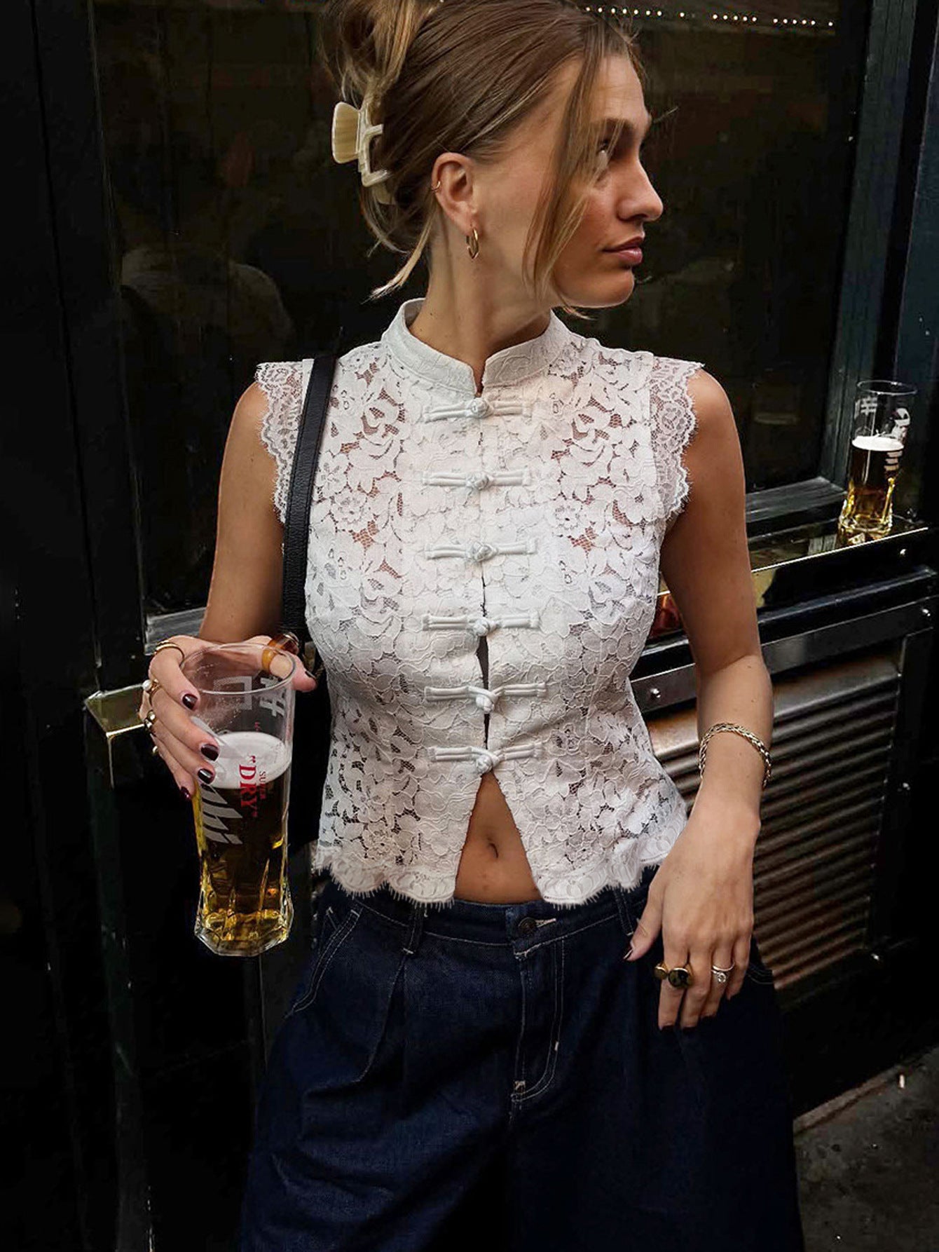 Lace Cutout Sleeveless Shirt