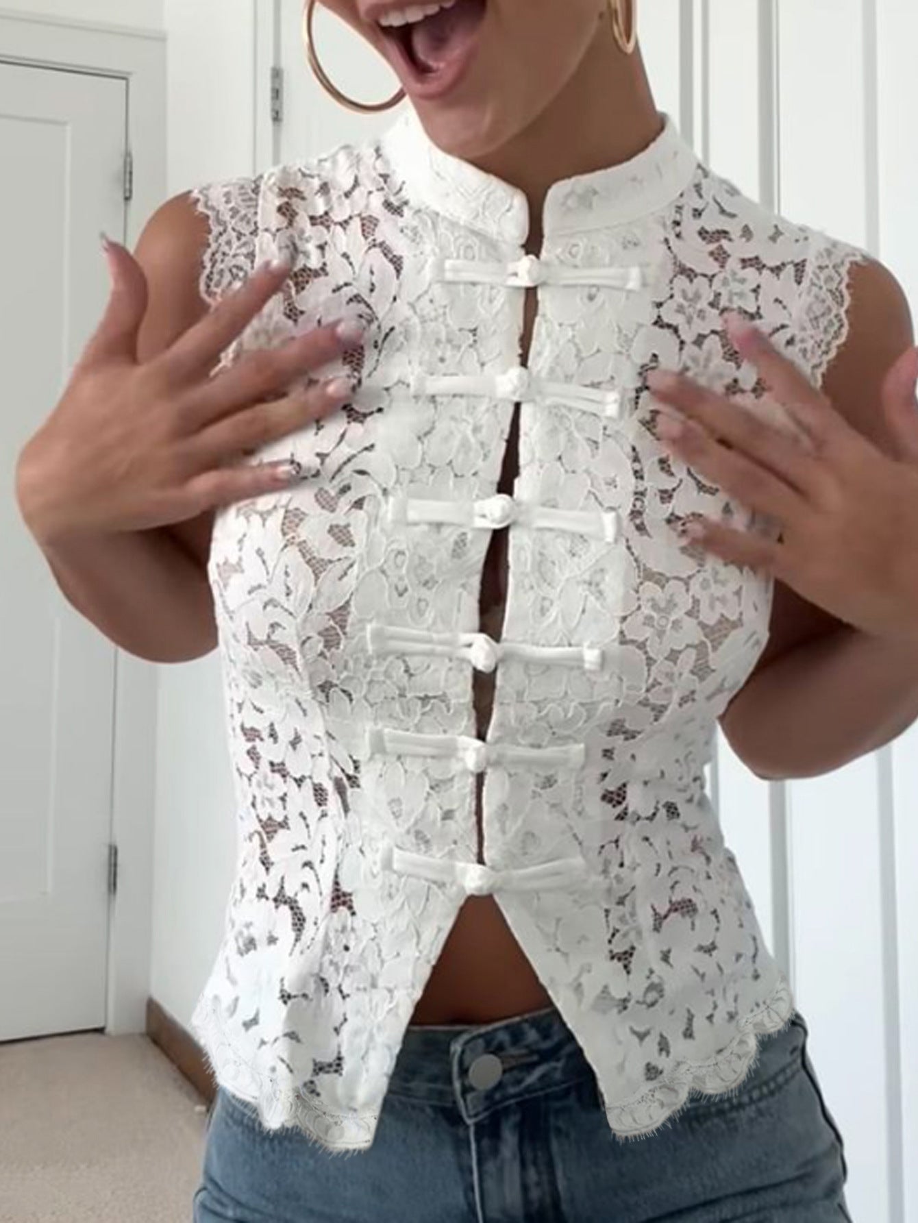 Lace Cutout Sleeveless Shirt