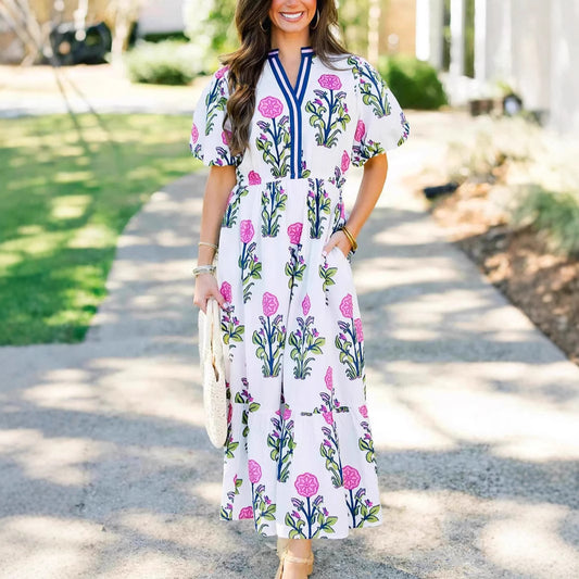 V-neck floral print dress