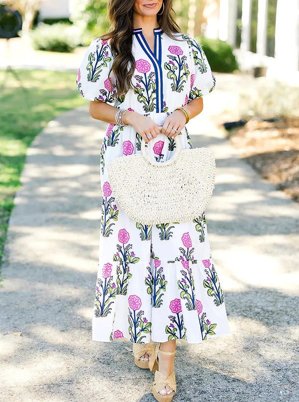 V-neck floral print dress