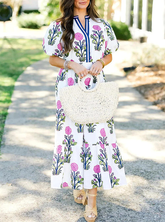 V-neck floral print dress