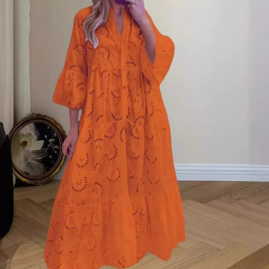 Solid color openwork loose casual dress