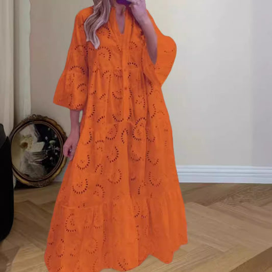 Solid color openwork loose casual dress
