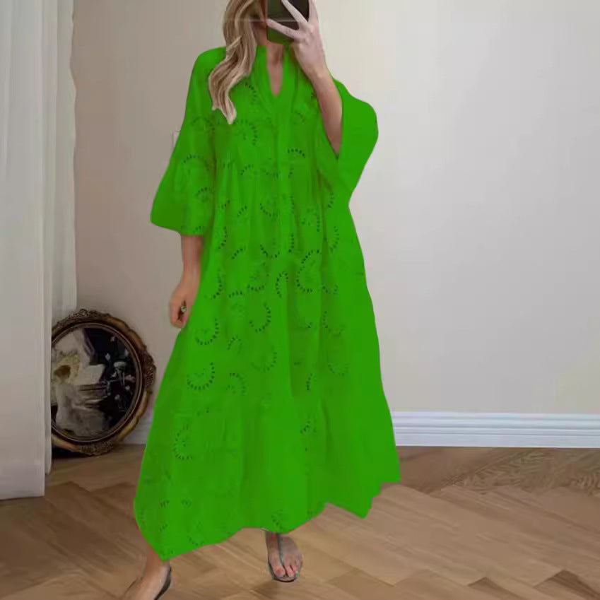 Solid color openwork loose casual dress