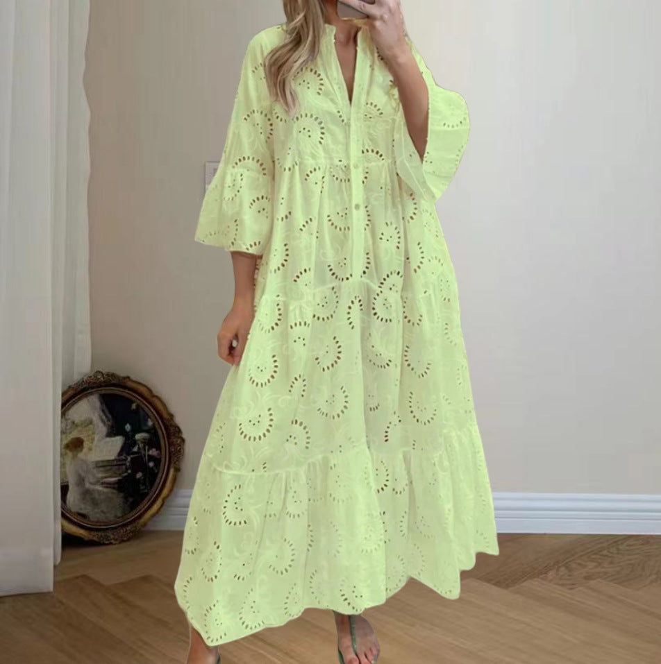 Solid color openwork loose casual dress