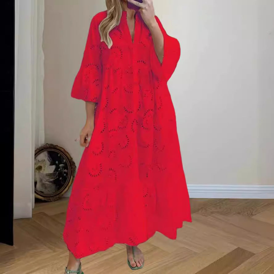Solid color openwork loose casual dress